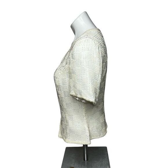 Vintage reggio cream beaded silk top size S - Picture 4 of 13